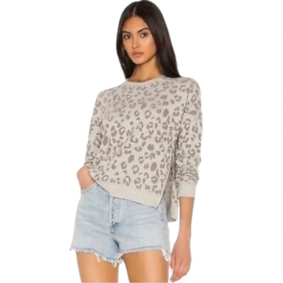 Rails Marlo Sweatshirt Leopard Print Flocked Pullover Gray Size Medium - Picture 1 of 5